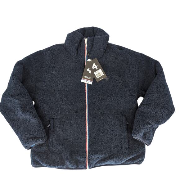 Fourlaps Polar Quilted Reversible Unisex Navy Blue Sherpa Jacket - Size S - NWT - Picture 3 of 15